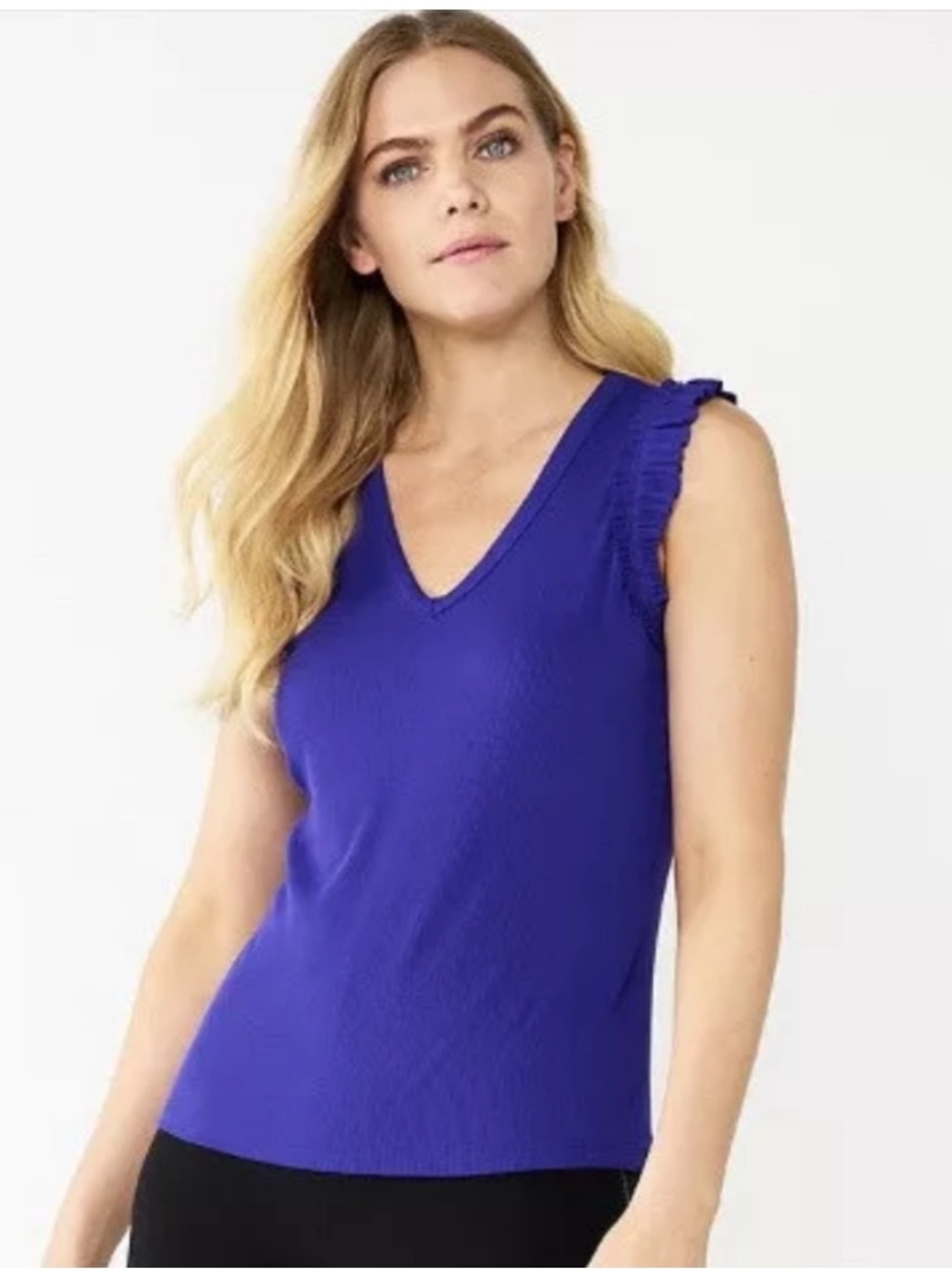 Nine West Royal Blue V-Neck Ruffle Sleeve  XL Tank Top